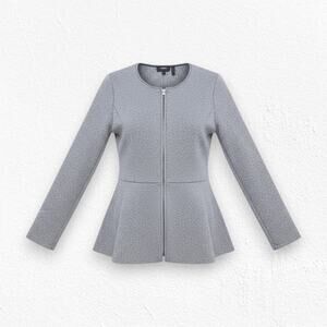 Theory Marl Peplum Zip Jacket Gray Stretch Knit Blazer Size M GUC Office